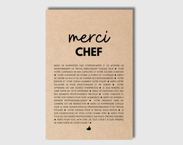 Carte merci chef - Idée cadeau pour son responsable / son chef
