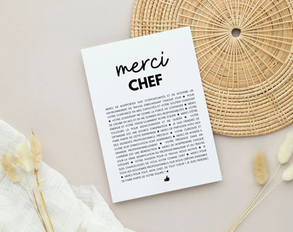 Carte merci chef - Idée cadeau pour son responsable / son chef FLTMfrance