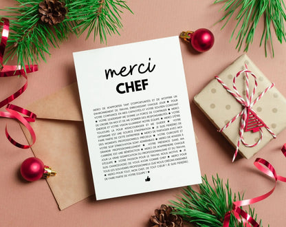 Carte merci chef - Idée cadeau pour son responsable / son chef FLTMfrance