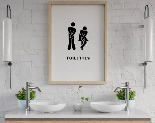 Affiche toilettes personnages pressés - Poster minimaliste WC FLTMfrance