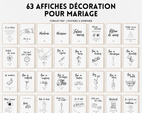 Pack de 60 affiches pour décoration de mariage