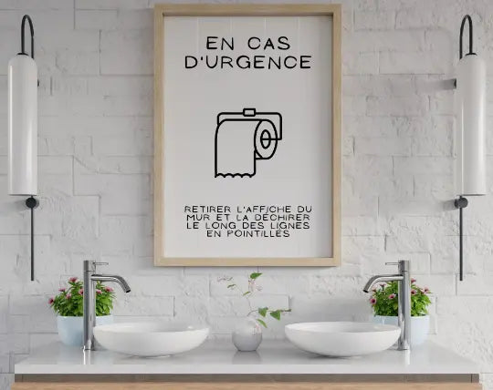 Affiche papier toilette en cas d'urgence ... PQ à découper - Poster minimaliste WC FLTMfrance