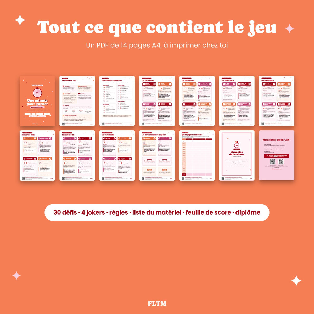 Contenu du jeu Une minute pour gagner : PDF de 14 pages à imprimer