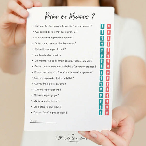 Jeu Plutôt papa ou maman ? - Jeu pour baby shower et gender reveal