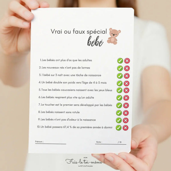 Jeu Vrai ou Faux spécial bébé - Jeu Baby Shower à imprimer