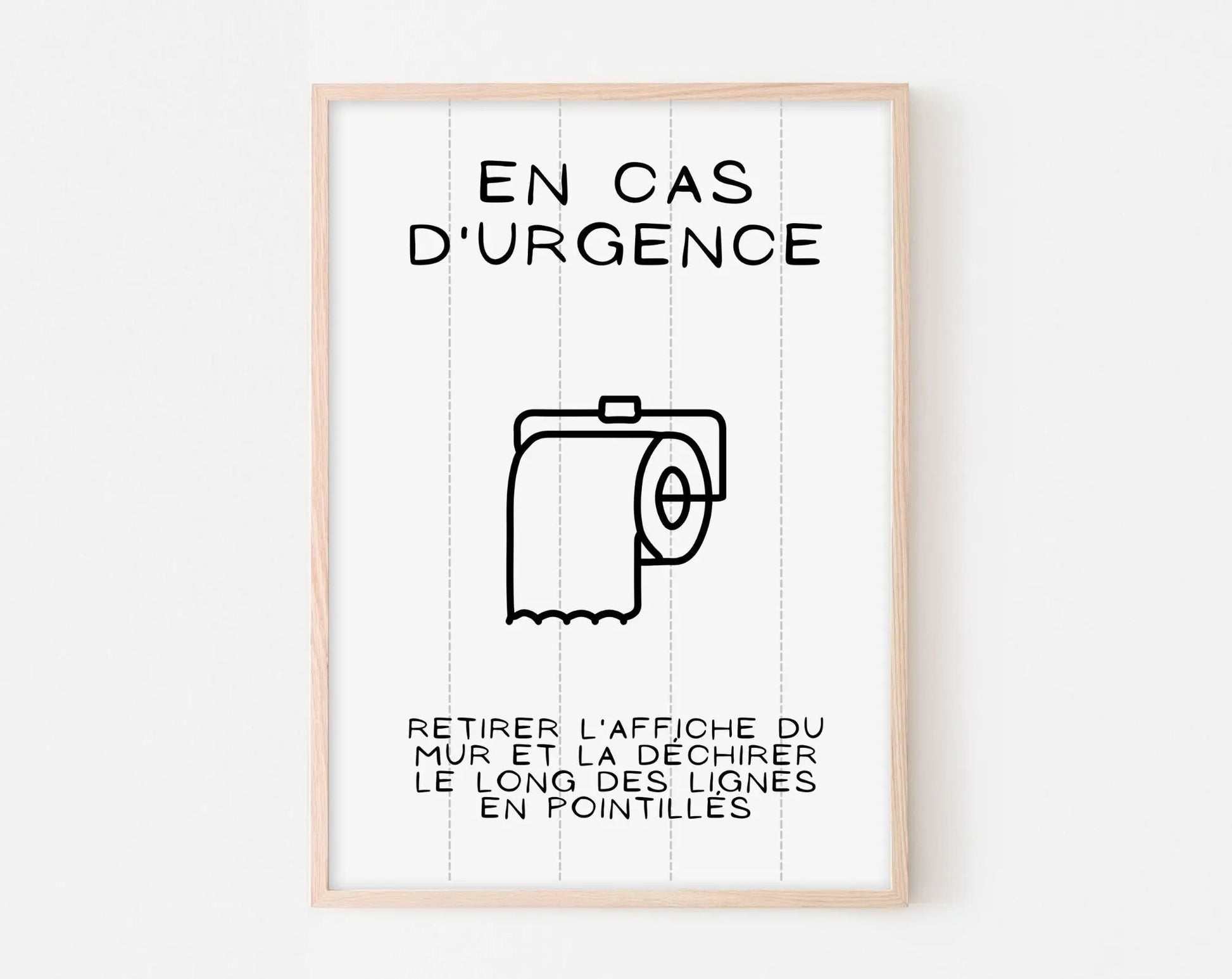 Affiche papier toilette en cas d'urgence ... PQ à découper - Poster minimaliste WC FLTMfrance