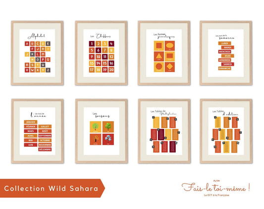 8 affiches pédagogiques Thème Wild Sahara - Poster éducatif Montessori FLTMfrance