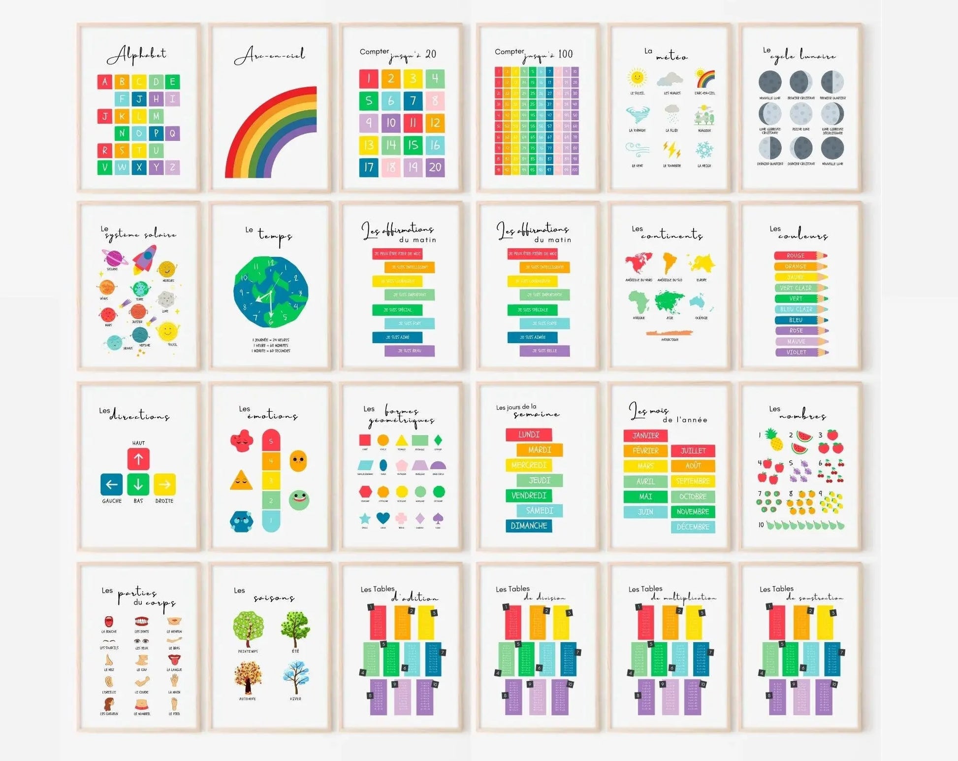 Pack de 24 affiches pédagogiques - Poster éducatif Montessori FLTMfrance