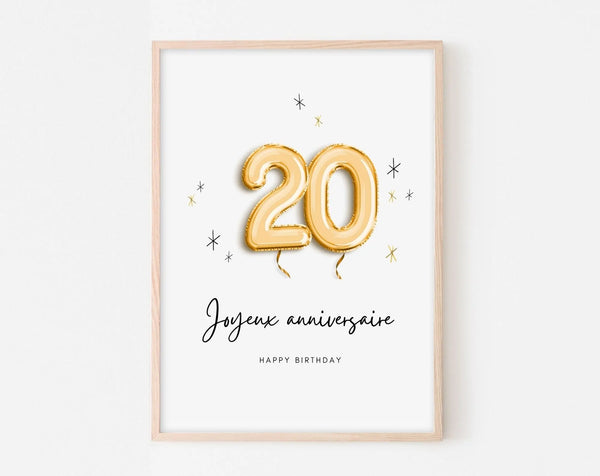 Affiche ballon doré 20 ans - Joyeux anniversaire 20 ans