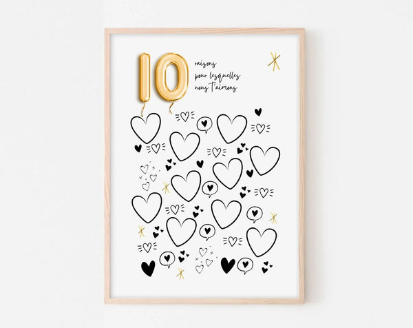 Affiche gold 10 raisons pour lesquelles nous t’aimons - Anniversaire 10 ans