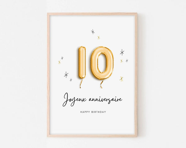 Affiche ballon doré 10 ans - Joyeux anniversaire 10 ans
