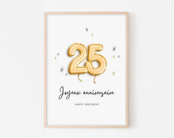 Affiche ballon doré 25 ans - Joyeux anniversaire 25 ans