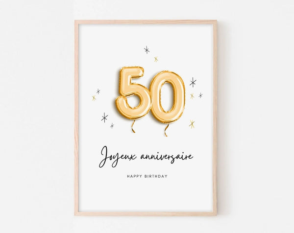 Affiche ballon doré 50 ans - Joyeux anniversaire 50 ans