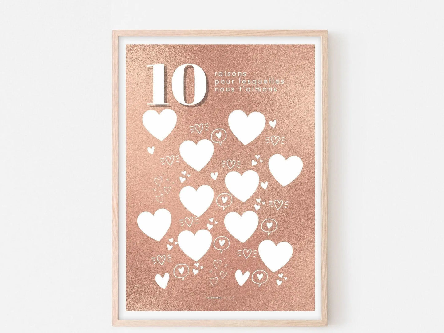 Affiche fond pink gold 10 raisons  pour lesquelles nous t’aimons - Anniversaire 10 ans FLTMfrance