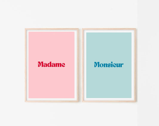 Pack de 2 affiches Madame et Monsieur - Affiche rose et bleu FLTMfrance