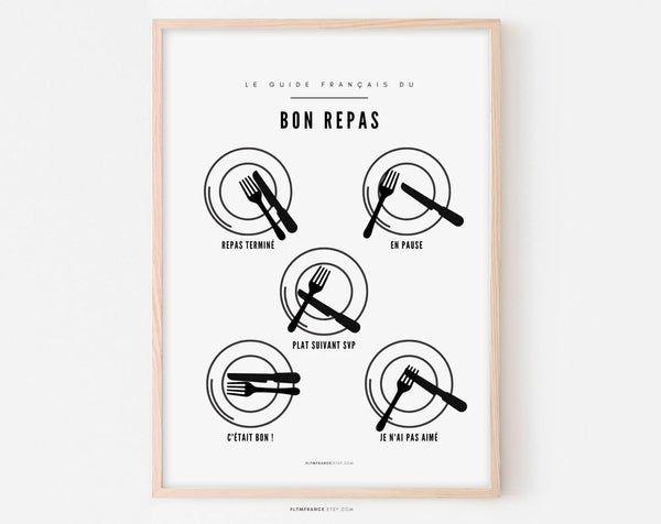 Affiche Bon repas - Les langages des couverts après le repas