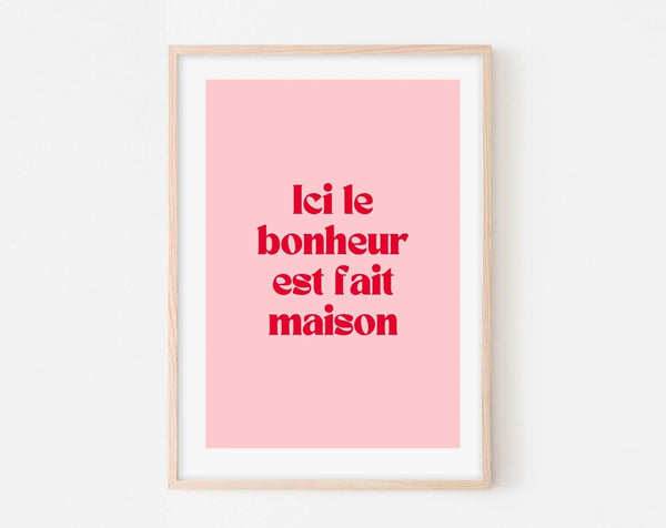 Affiche Ici le bonheur est fait maison - Affiche citation rose - Pink affiche  - Poster à imprimer