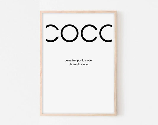 Affiche Coco - Affiche de la catégorie mode avec le texte "COCO" en noir sur fond blanc - Poster à imprimer FLTMfrance