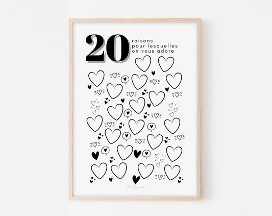 Affiche couple 20 raisons pour lesquelles on vous adore - Anniversaire 20 ans FLTMfrance
