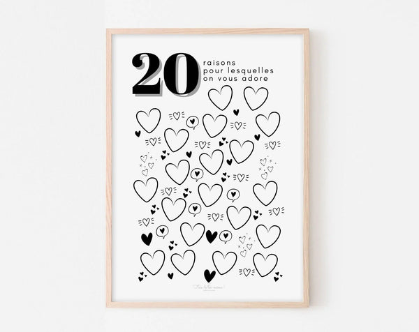 Affiche couple 20 raisons pour lesquelles on vous adore - Anniversaire 20 ans