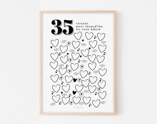 Affiche couple 35 raisons pour lesquelles on vous adore - Anniversaire 35 ans FLTMfrance