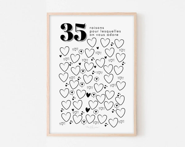 Affiche 35 raisons pour lesquelles on vous adore – Livre d’or à imprimer pour 35 ans