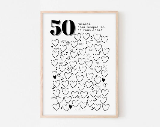 Affiche couple 50 raisons pour lesquelles on vous adore - Anniversaire 50 ans FLTMfrance
