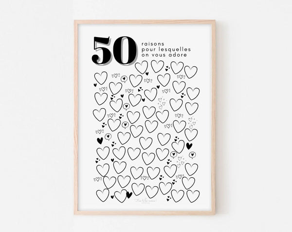 Affiche couple 50 raisons pour lesquelles on vous adore - Anniversaire 50 ans