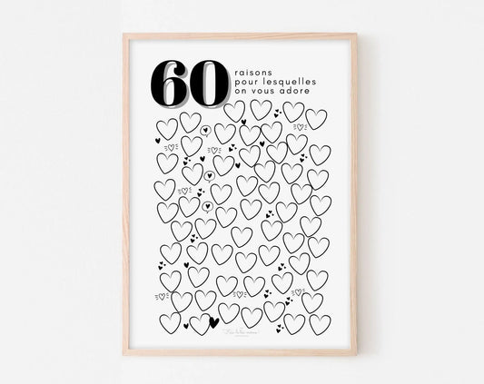 Affiche couple 60 raisons pour lesquelles on vous adore - Anniversaire 60 ans FLTMfrance