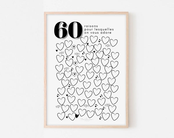 Affiche couple 60 raisons pour lesquelles on vous adore - Anniversaire 60 ans
