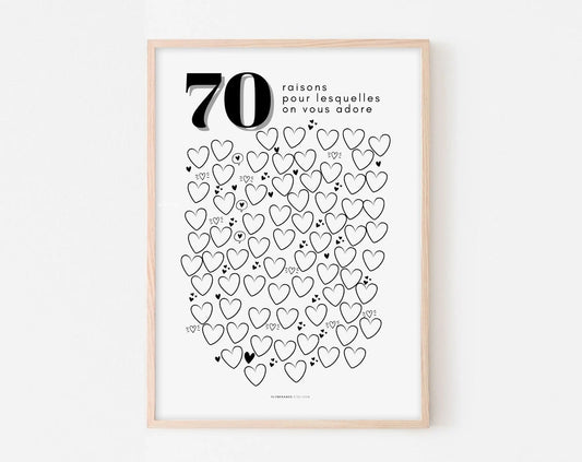 Affiche couple 70 raisons pour lesquelles on vous adore - Anniversaire 70 ans FLTMfrance