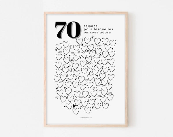 Affiche couple 70 raisons pour lesquelles on vous adore - Anniversaire 70 ans