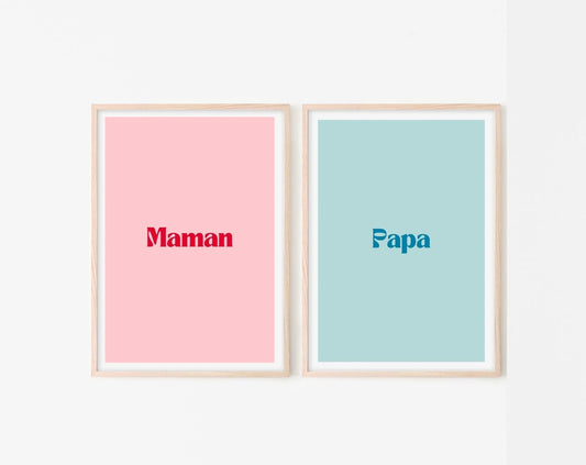 Lots de 2 affiches Papa et Maman - Affiche rose et bleu - Cadeau pour les parents  - Poster à imprimer FLTMfrance