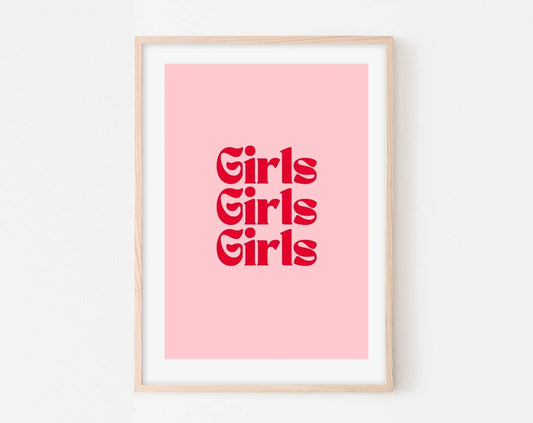 Affiche Girls girls girls - Affiche citation rose - Pink affiche  - Poster à imprimer FLTMfrance