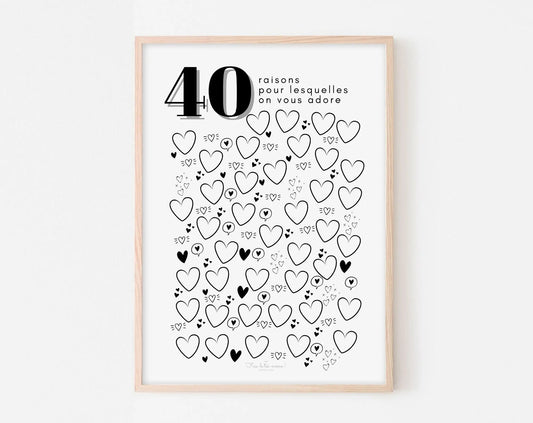 Affiche couple 40 raisons pour lesquelles on vous adore - Anniversaire 40 ans - FLTMfrance