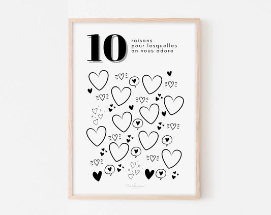 Affiche couple 10 raisons pour lesquelles on vous adore - Anniversaire 10 ans FLTMfrance