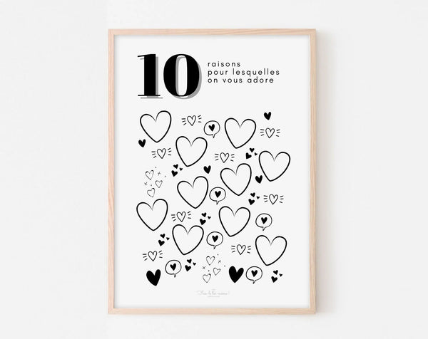 Affiche couple 10 raisons pour lesquelles on vous adore - Anniversaire 10 ans