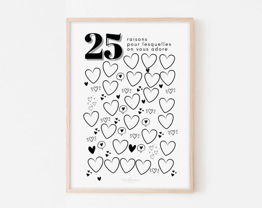 Affiche couple 25 raisons pour lesquelles on vous adore - Anniversaire 25 ans FLTMfrance