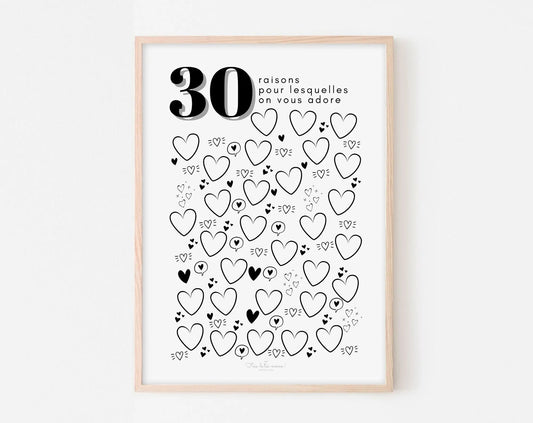 Affiche couple 30 raisons pour lesquelles on vous adore - Anniversaire 30 anS FLTMfrance