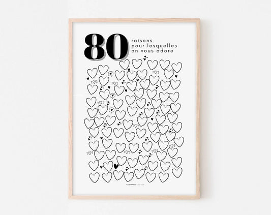 Affiche couple 80 raisons pour lesquelles on vous adore - Anniversaire 80 ans FLTMfrance