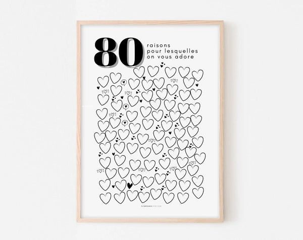 Affiche couple 80 raisons pour lesquelles on vous adore - Anniversaire 80 ans