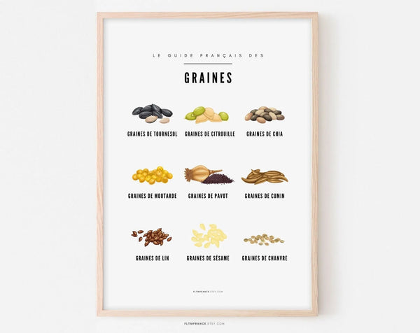 Affiche Graines - Guide des différentes graines alimentaires cuisine