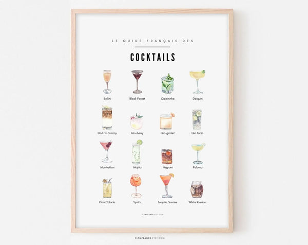 Affiche Cocktails - Poster mixologie des cocktails vintages français