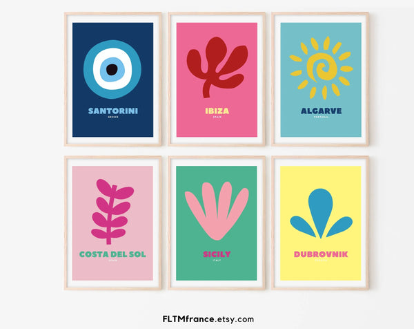 Affiches de voyage : santorini, ibiza, algarve, costa del sol, dubrovnik, sicily
