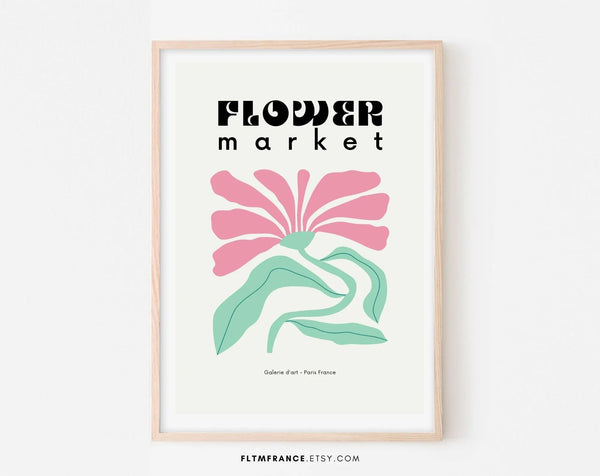Affiche Flower Market rose et vert - Affiche de musée