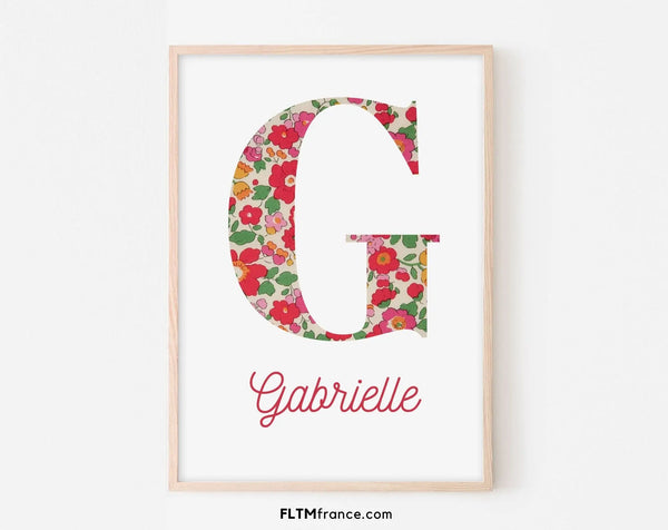 Affiche Liberty Betsy Grenadine personnalisée - Poster initiale avec prénom