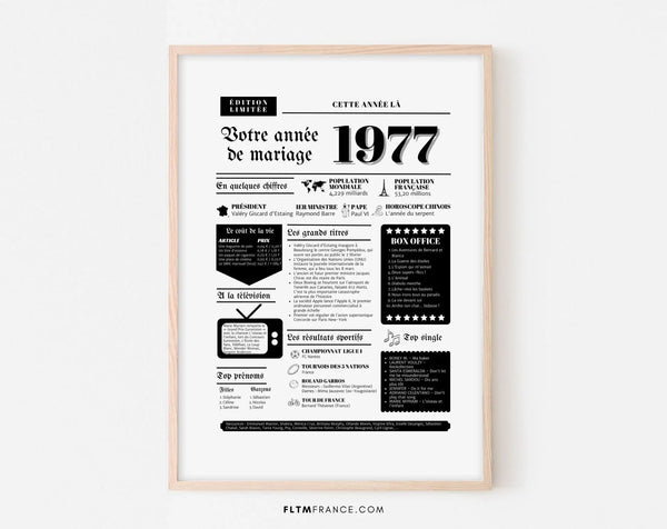 Affiche Année de mariage 1977 - Noces d'améthyste - 48 ans de mariage