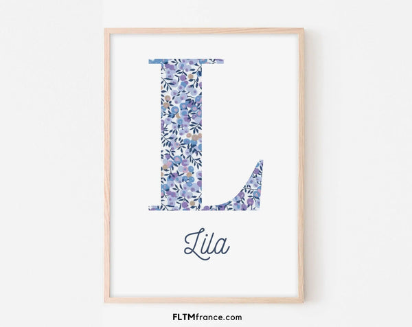 Affiche initiale avec prénom Liberty Wiltshire Lilas