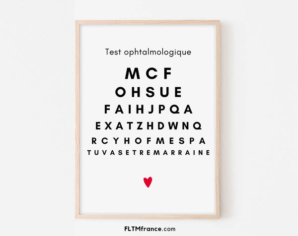 Tu vas être marraine - Affiche test ophtalmologique - Annonce grossesse