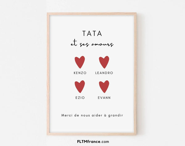 Affiche personnalisée Tata avec prénoms de ses neveux